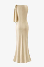 Jesolice Champagne One-Shoulder Satin Sash Maxi Dress