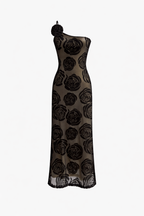 Jesolice Midnight Rose One-Shoulder Sheer Mesh Maxi Dress