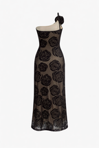 Jesolice Midnight Rose One-Shoulder Sheer Mesh Maxi Dress