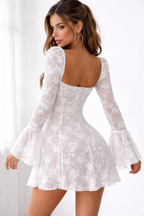 Lace Whisper Tie-Front Flounce Sleeve Mini Dress