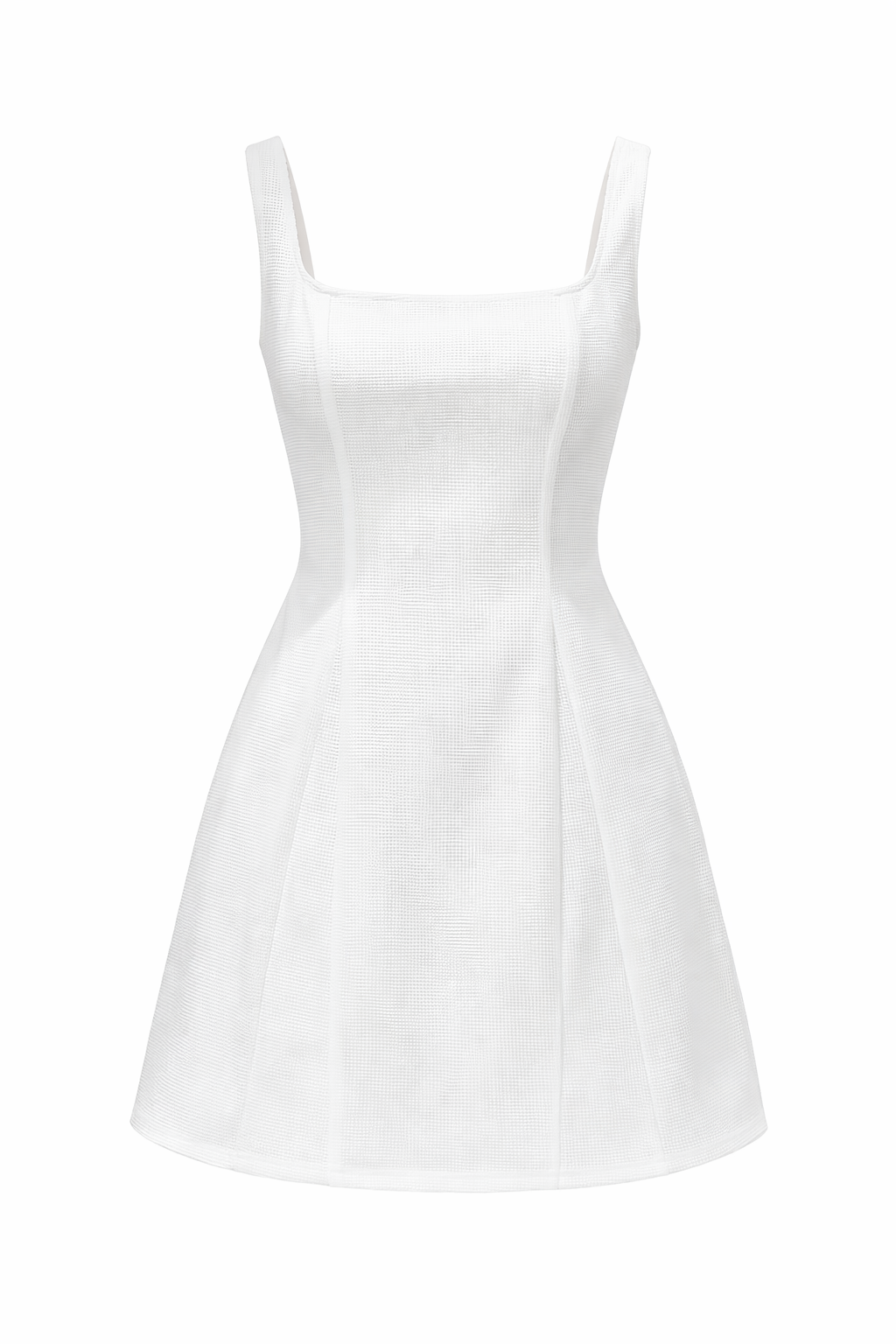Luna Square-Neck Backless Mini Dress – White Textured A-Line