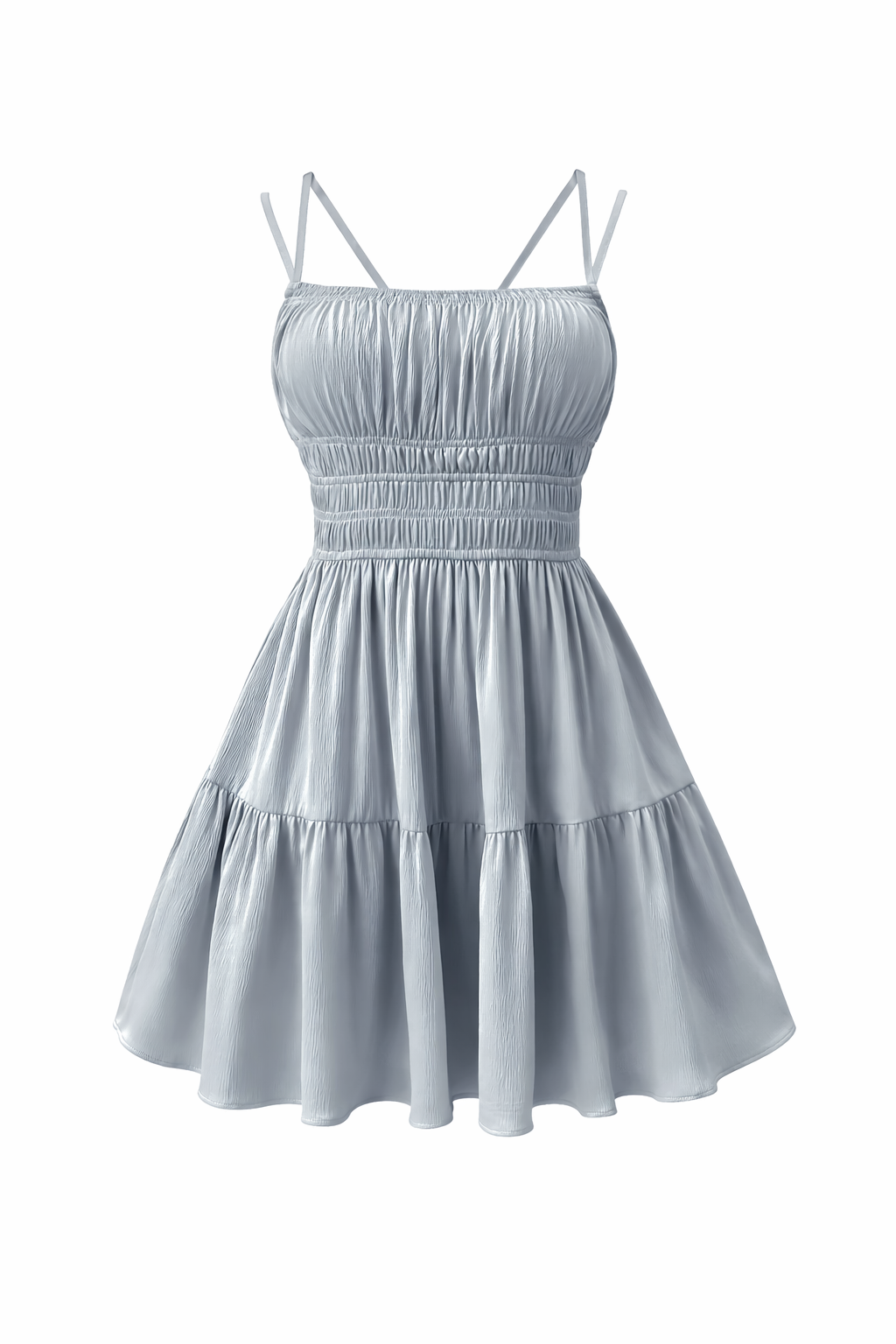 Sky-Blue Halter Tie-Back Ruched Smocked Tiered Mini Dress