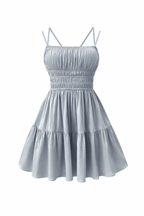 Sky-Blue Halter Tie-Back Ruched Smocked Tiered Mini Dress