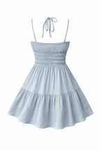 Sky-Blue Halter Tie-Back Ruched Smocked Tiered Mini Dress