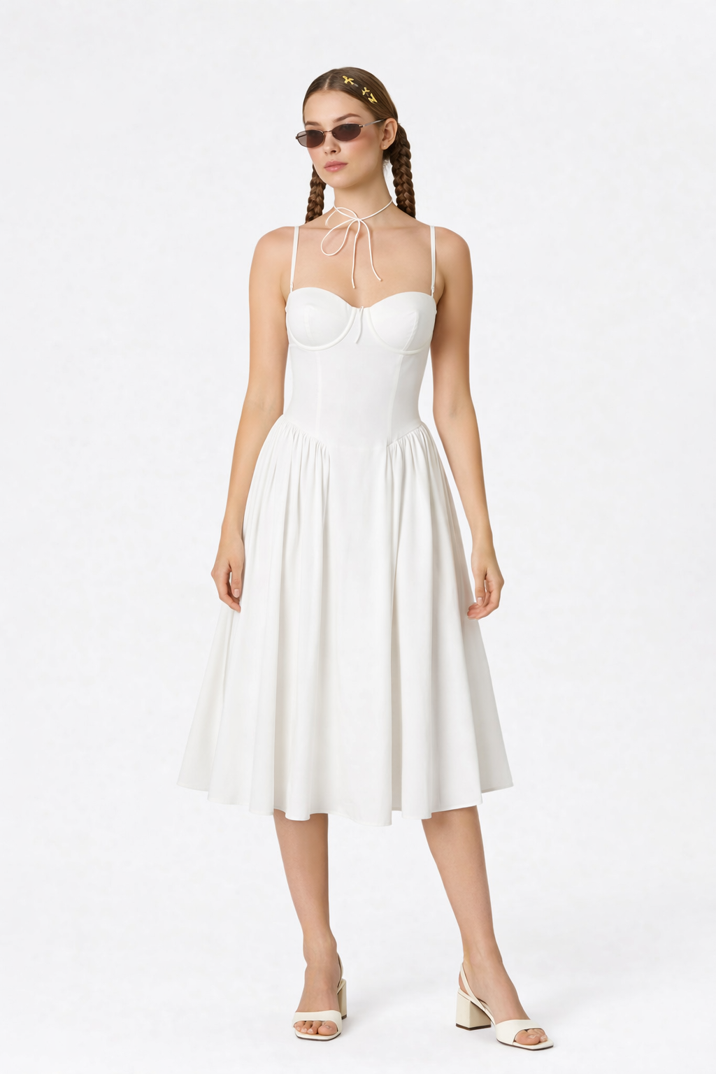 Luna Corset-Bodice White Midi Dress