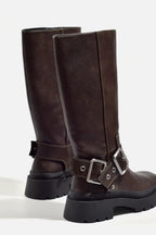 Brown Leather Mid-Calf Boots with Buckle - Durable & Fashionable — Image 2