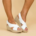 Women's Espadrille Wedge Sandals - White, Black, Beige - Comfortable Summer Footwear — Main Image