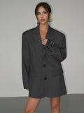 BestFeel Women's Oversized Blazer Jacket Gray Wool Blend Tailored Fit — Main Image