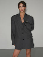BestFeel Women's Oversized Blazer Jacket Gray Wool Blend Tailored Fit — Main Image