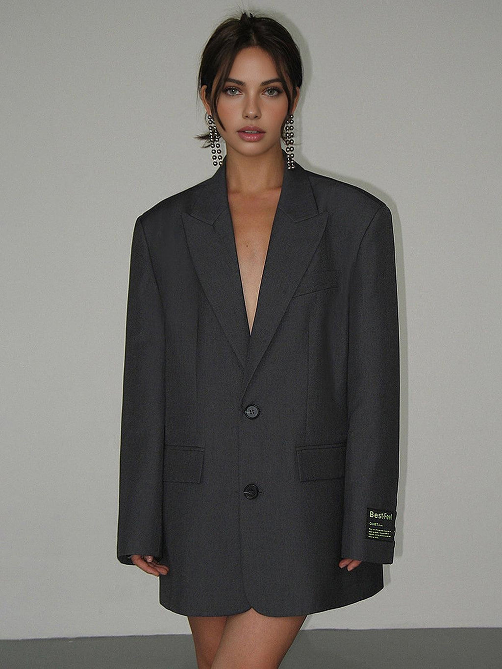 BestFeel Women's Oversized Blazer Jacket Gray Wool Blend Tailored Fit — Image 7