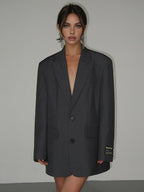 BestFeel Women's Oversized Blazer Jacket Gray Wool Blend Tailored Fit — Image 7