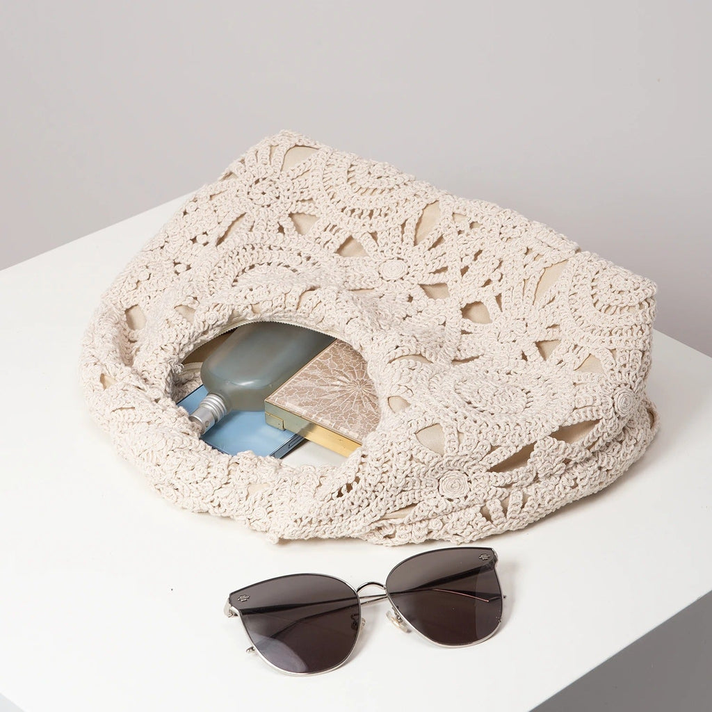 Elegant Beige Crochet Handbag - Stylish Boho Chic Bag for Women — Image 4
