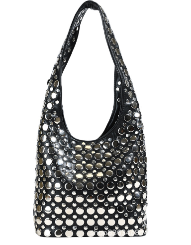 Elegant Studded Shoulder Bag for Women in Black PU Leather with Metallic Studs — Main Image