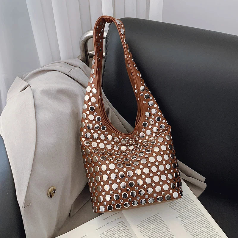 Elegant Studded Shoulder Bag for Women in Black PU Leather with Metallic Studs — Image 18
