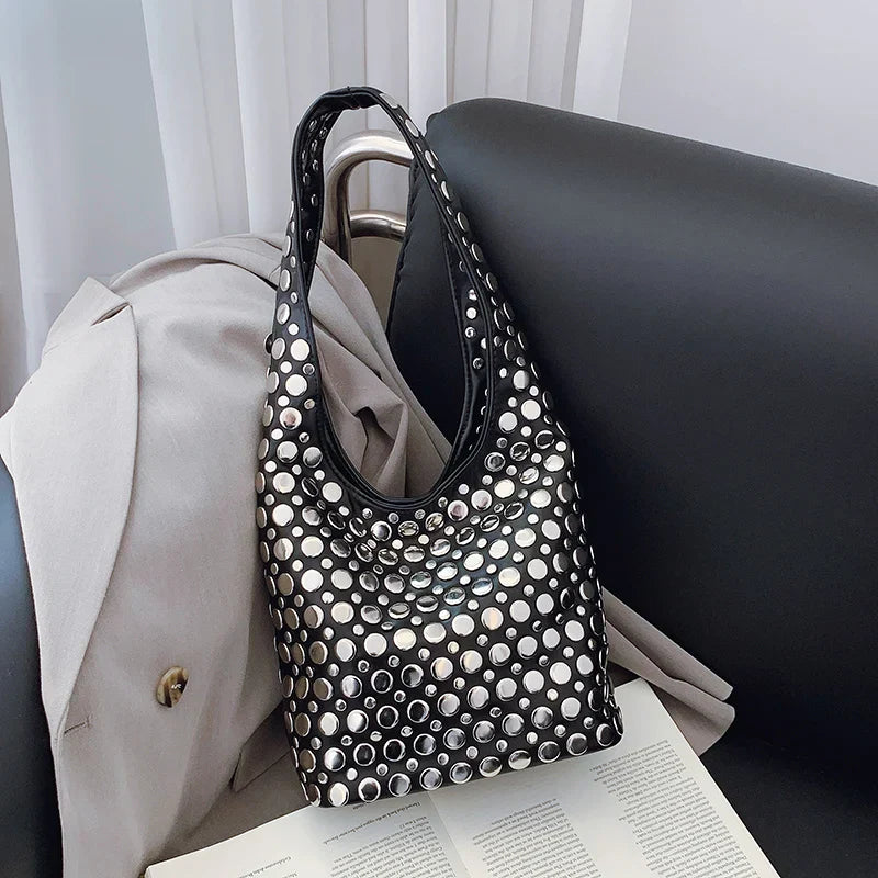 Elegant Studded Shoulder Bag for Women in Black PU Leather with Metallic Studs — Image 11