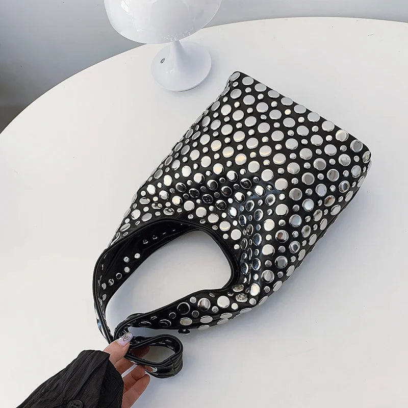 Elegant Studded Shoulder Bag for Women in Black PU Leather with Metallic Studs — Image 6