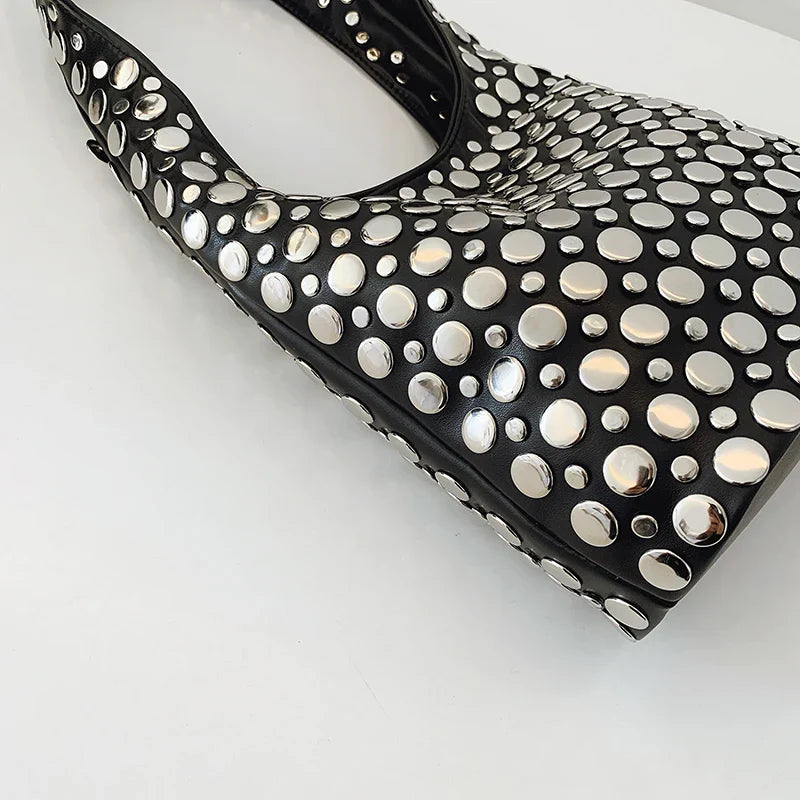 Elegant Studded Shoulder Bag for Women in Black PU Leather with Metallic Studs — Image 10