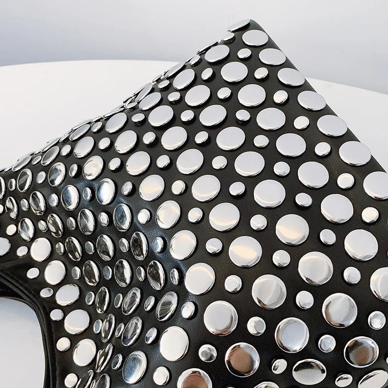 Elegant Studded Shoulder Bag for Women in Black PU Leather with Metallic Studs — Image 7