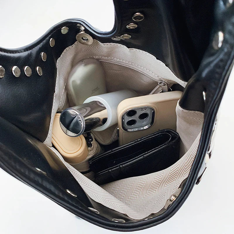 Elegant Studded Shoulder Bag for Women in Black PU Leather with Metallic Studs — Image 14