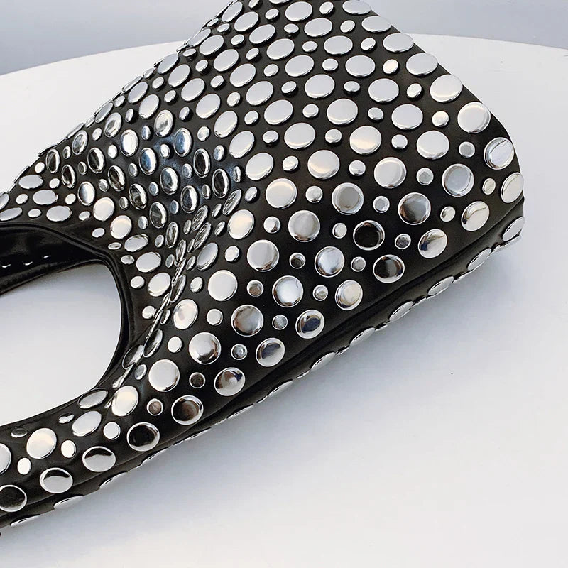 Elegant Studded Shoulder Bag for Women in Black PU Leather with Metallic Studs — Image 8