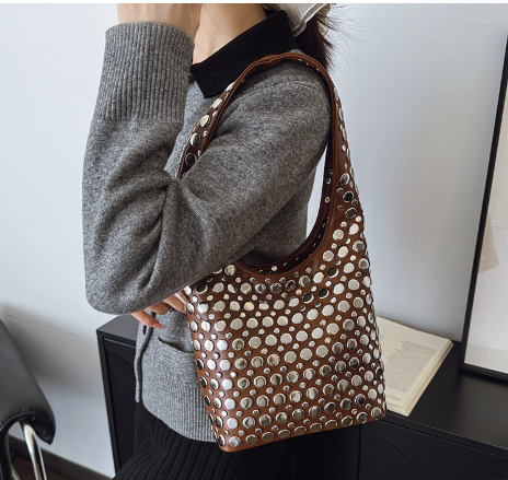 Elegant Studded Shoulder Bag for Women in Black PU Leather with Metallic Studs — Image 15