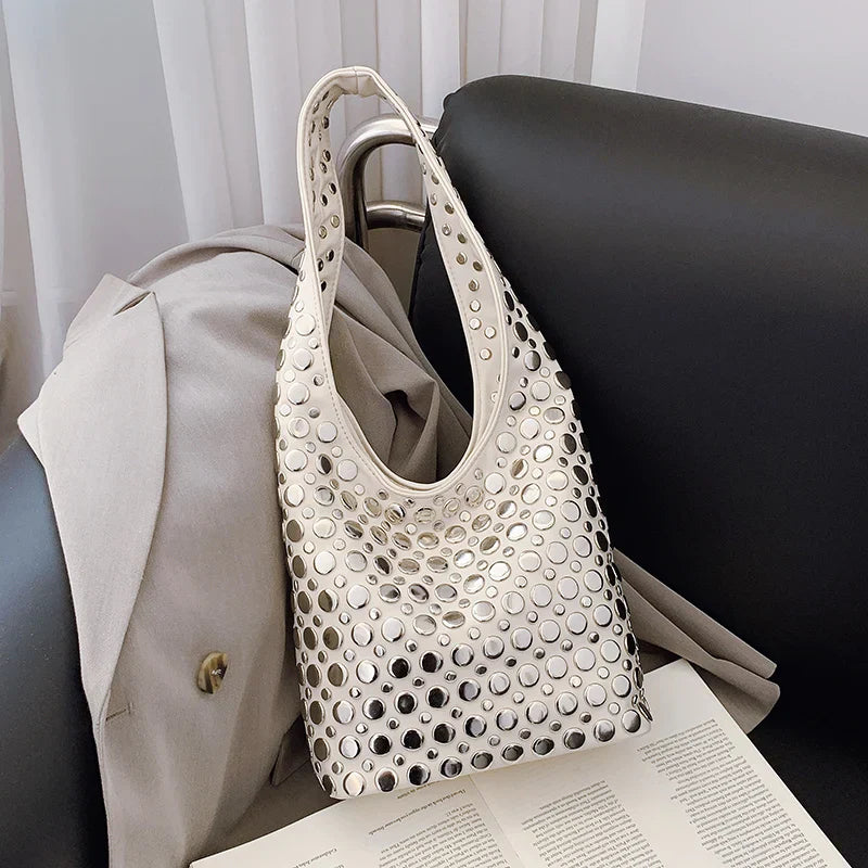 Elegant Studded Shoulder Bag for Women in Black PU Leather with Metallic Studs — Image 24