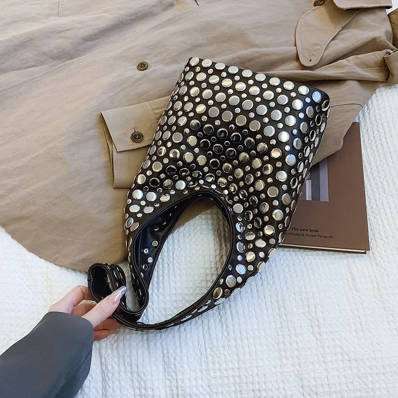 Elegant Studded Shoulder Bag for Women in Black PU Leather with Metallic Studs — Image 13