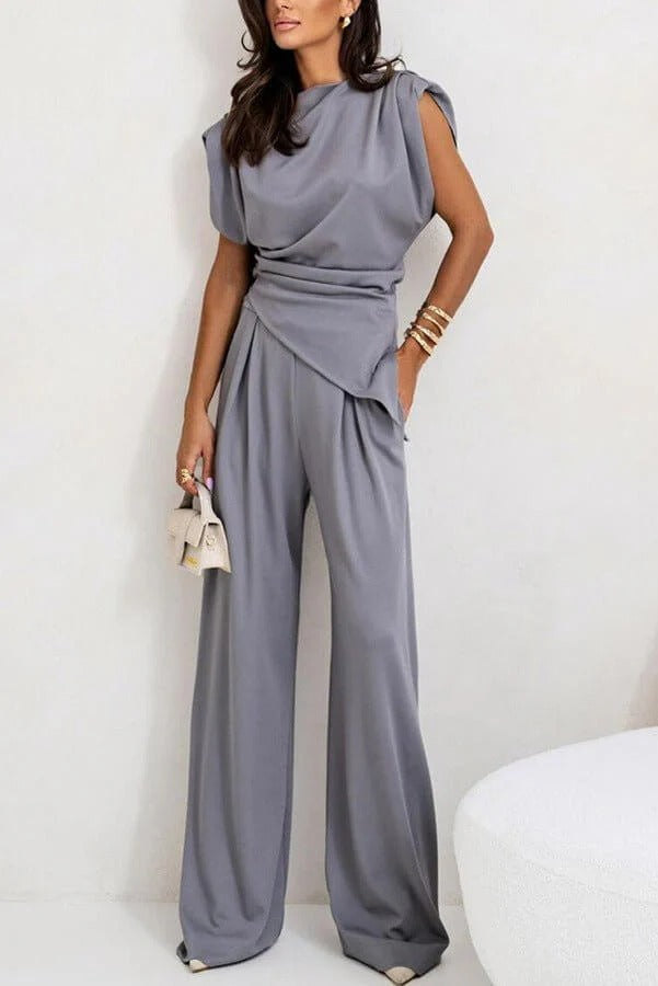 Chic Women's Draped Jumpsuit - Sleeveless, Wide-Leg, Multiple Colors — Main Image
