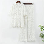 Elegant White Lace Two-Piece Set Women's Summer Beachwear Outfit — Image 4