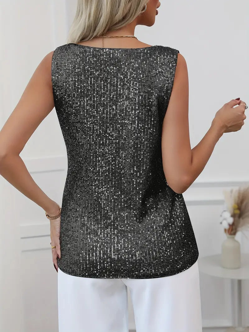 Elegant Sequin Sleeveless V-Neck Top for Women - Gold, Silver, Pink, Black — Image 7