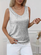 Elegant Sequin Sleeveless V-Neck Top for Women - Gold, Silver, Pink, Black — Image 16