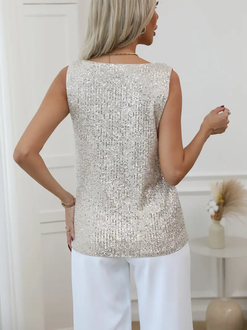 Elegant Sequin Sleeveless V-Neck Top for Women - Gold, Silver, Pink, Black — Image 4
