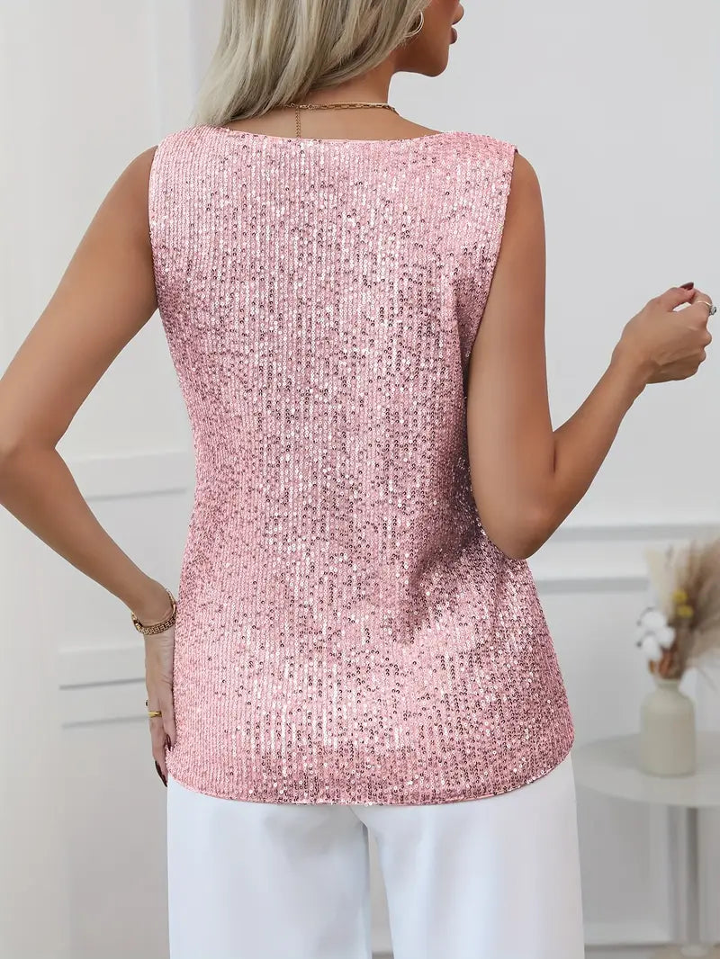 Elegant Sequin Sleeveless V-Neck Top for Women - Gold, Silver, Pink, Black — Image 12