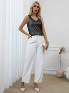 Elegant Sequin Sleeveless V-Neck Top for Women - Gold, Silver, Pink, Black — Image 9