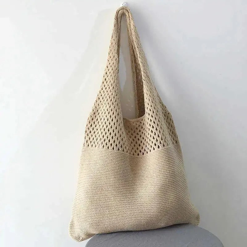 Mesh Knit Tote Bag - Versatile & Eco-Friendly - Beige, Black, Brown, White, Yellow, Green, Gray, Blue — Main Image