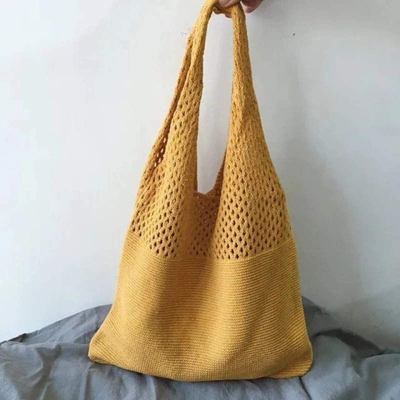 Mesh Knit Tote Bag - Versatile & Eco-Friendly - Beige, Black, Brown, White, Yellow, Green, Gray, Blue — Image 7