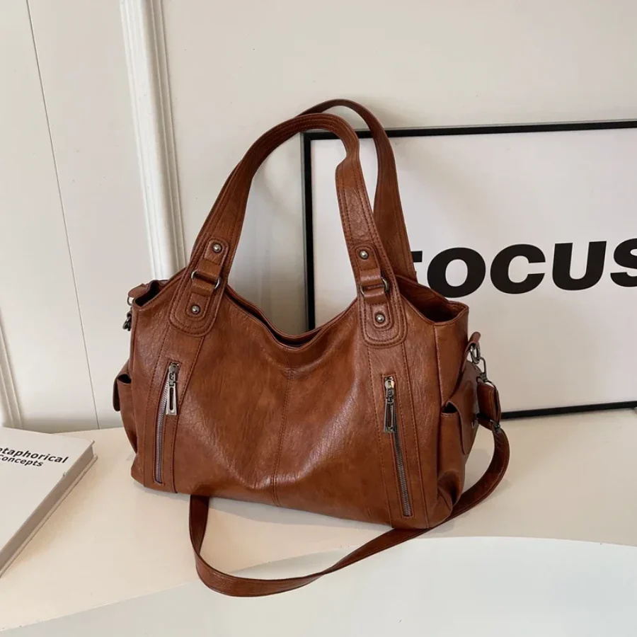 Elegant Leather Tote Bag - Brown, Black, Dark Brown - Spacious & Stylish — Image 2
