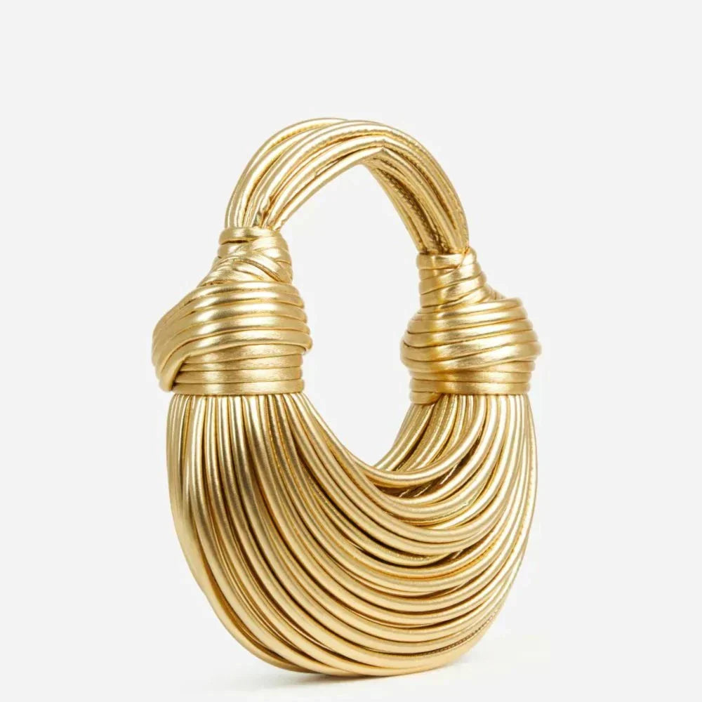 Elegant Metallic Knot Handle Bag - Gold, Silver, Black, Beige - Faux Leather — Main Image