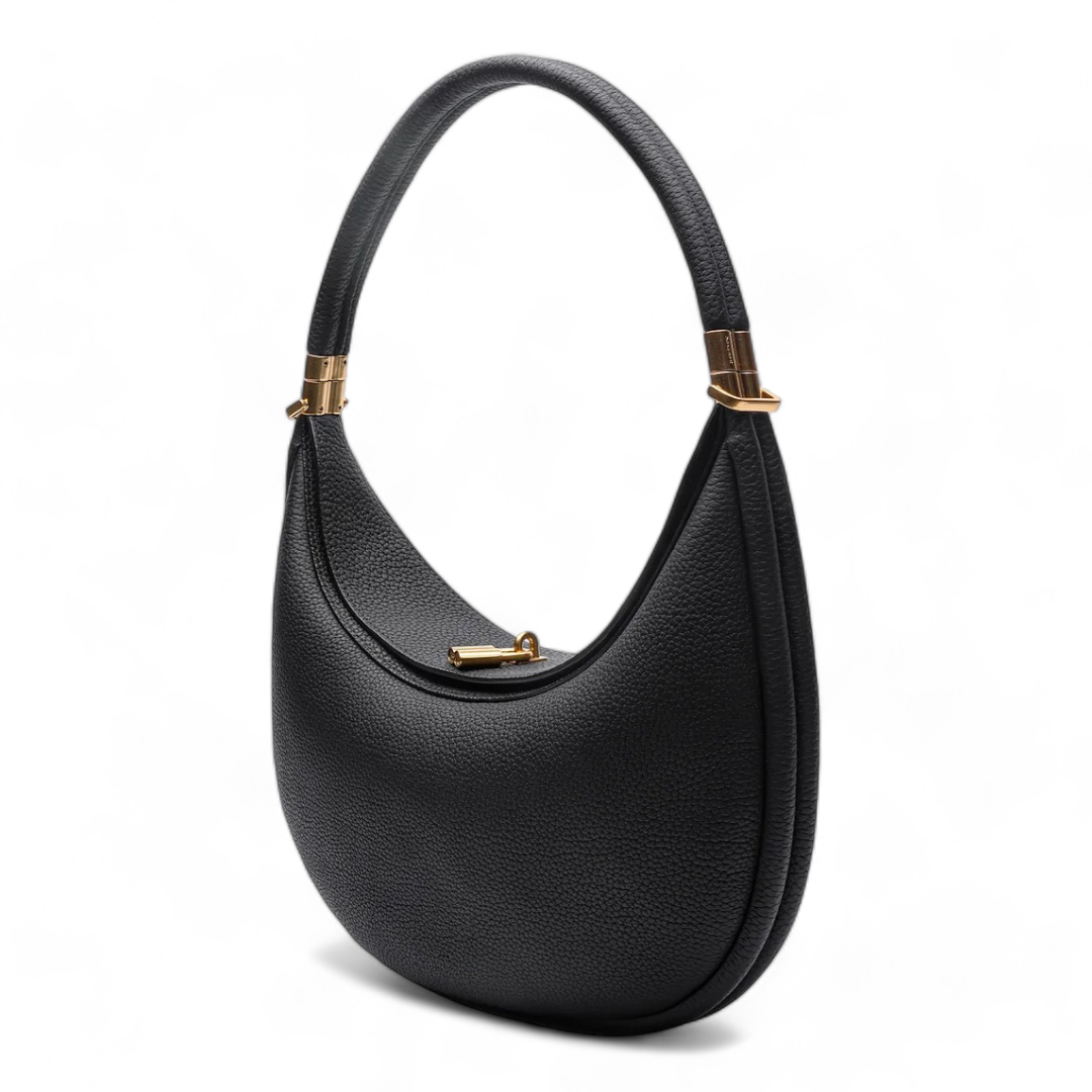 Luxury Leather Hobo Bag with Gold Accents in Black, Beige, Lavender, Taupe, Green, Tan — Main Image