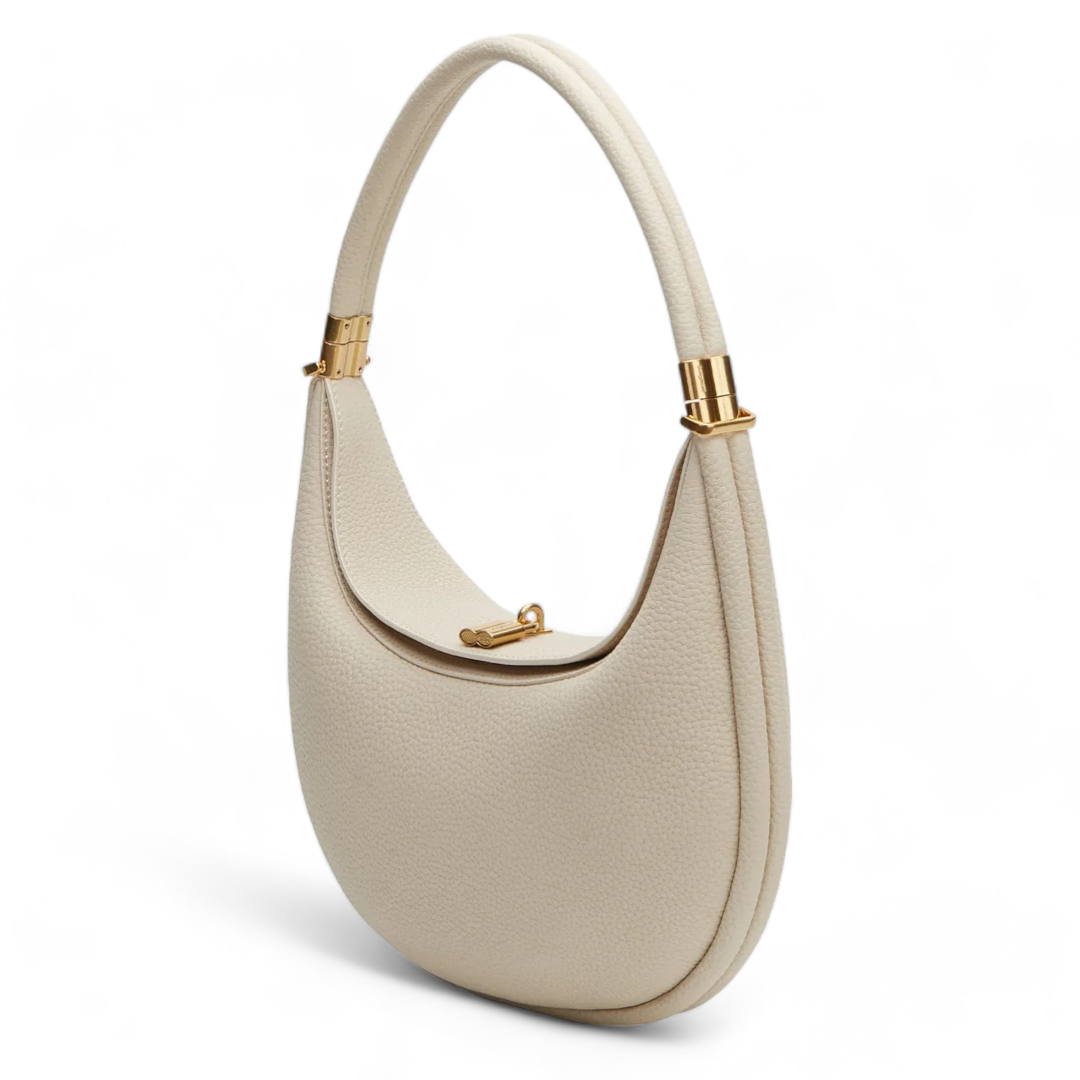 Luxury Leather Hobo Bag with Gold Accents in Black, Beige, Lavender, Taupe, Green, Tan — Image 2