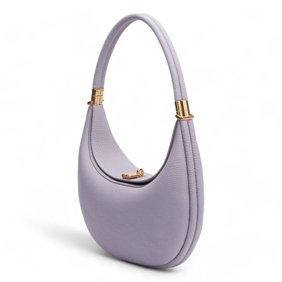Luxury Leather Hobo Bag with Gold Accents in Black, Beige, Lavender, Taupe, Green, Tan — Image 3