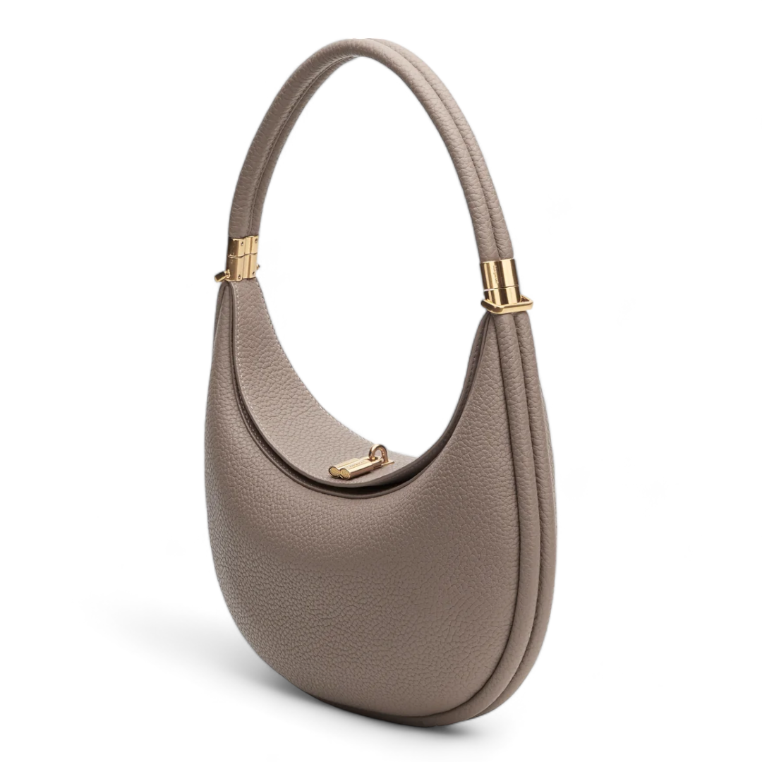 Luxury Leather Hobo Bag with Gold Accents in Black, Beige, Lavender, Taupe, Green, Tan — Image 4