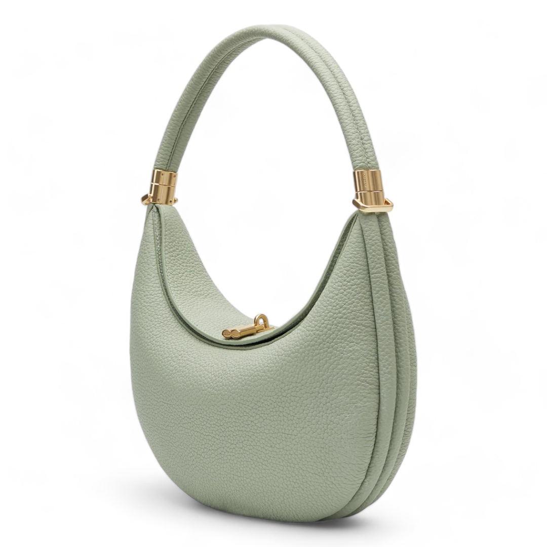 Luxury Leather Hobo Bag with Gold Accents in Black, Beige, Lavender, Taupe, Green, Tan — Image 5