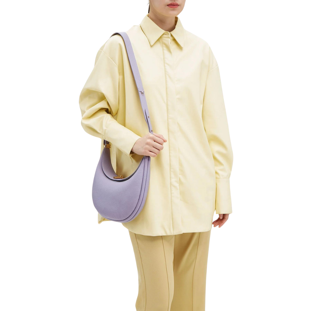 Luxury Leather Hobo Bag with Gold Accents in Black, Beige, Lavender, Taupe, Green, Tan — Image 7