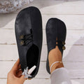 Women's Vintage Leather Loafers Casual Slip-On Flat Shoes Button Detail Comfortable — Main Image