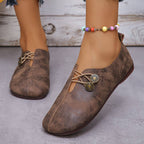 Women's Vintage Leather Loafers Casual Slip-On Flat Shoes Button Detail Comfortable — Image 10