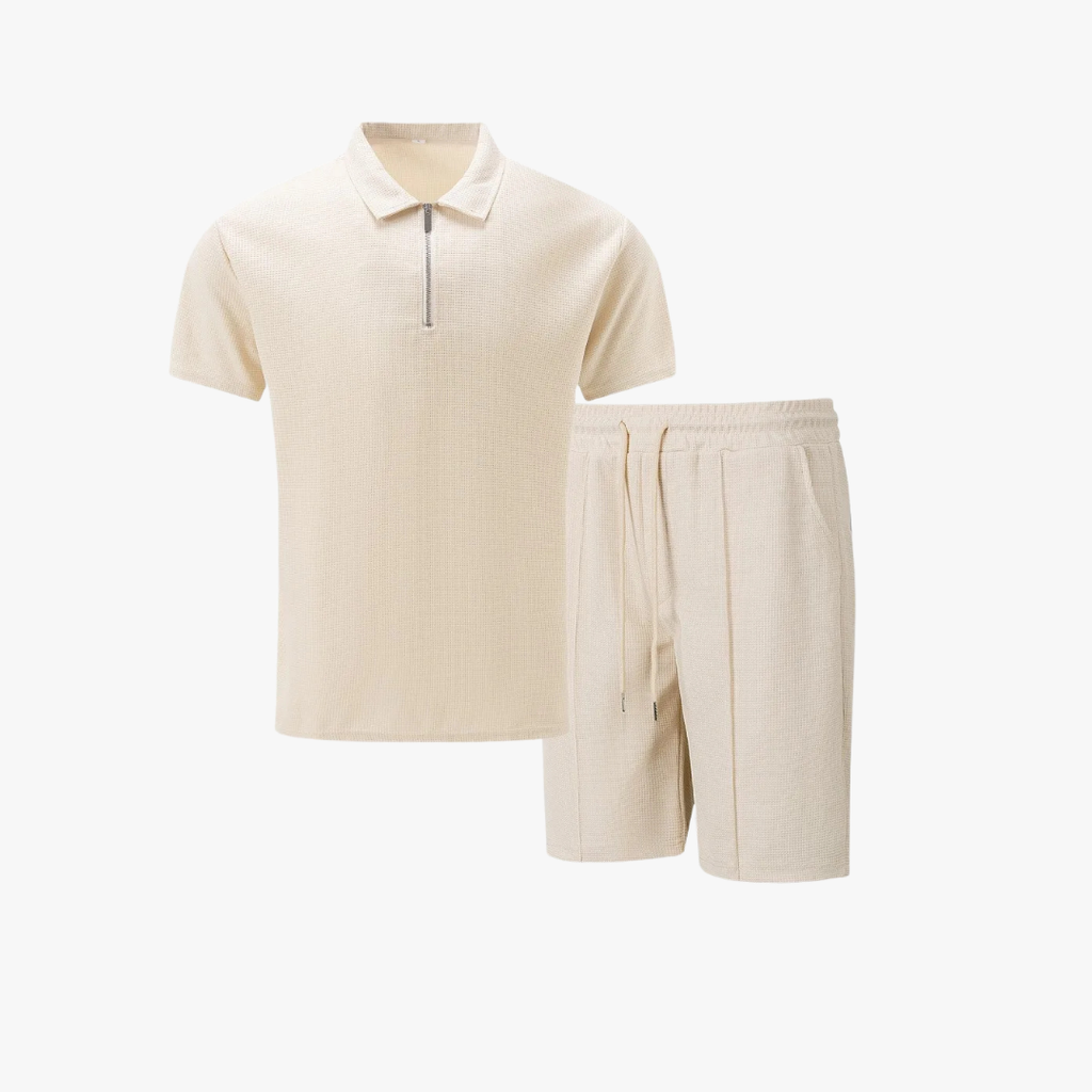 Men's Casual Polo and Shorts Set - Beige, Breathable Fabric, Comfortable Fit — Image 2