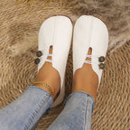 Women's Vintage Leather Loafers Casual Slip-On Flat Shoes Button Detail Comfortable — Image 8