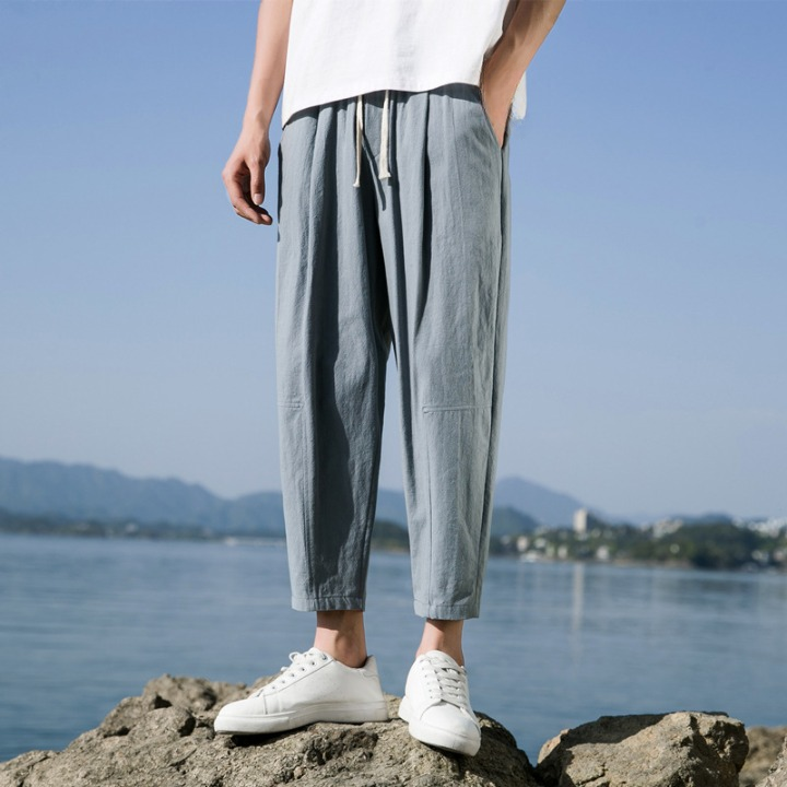 Men's Cotton Linen Relaxed Fit Pants Elastic Waist Casual Trousers Various Colors — Image 4