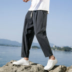 Men's Cotton Linen Relaxed Fit Pants Elastic Waist Casual Trousers Various Colors — Image 6